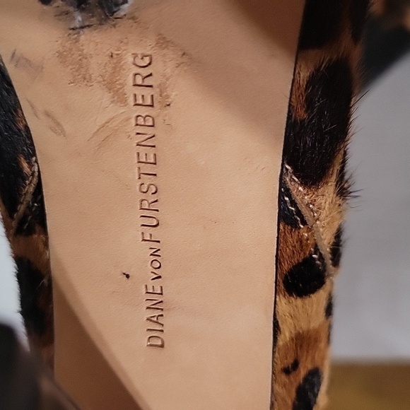DIANE VON FURSTENBURG Nadine Leopard Print Hair Calf Leather Ankle Booties heel - Picture 7 of 8